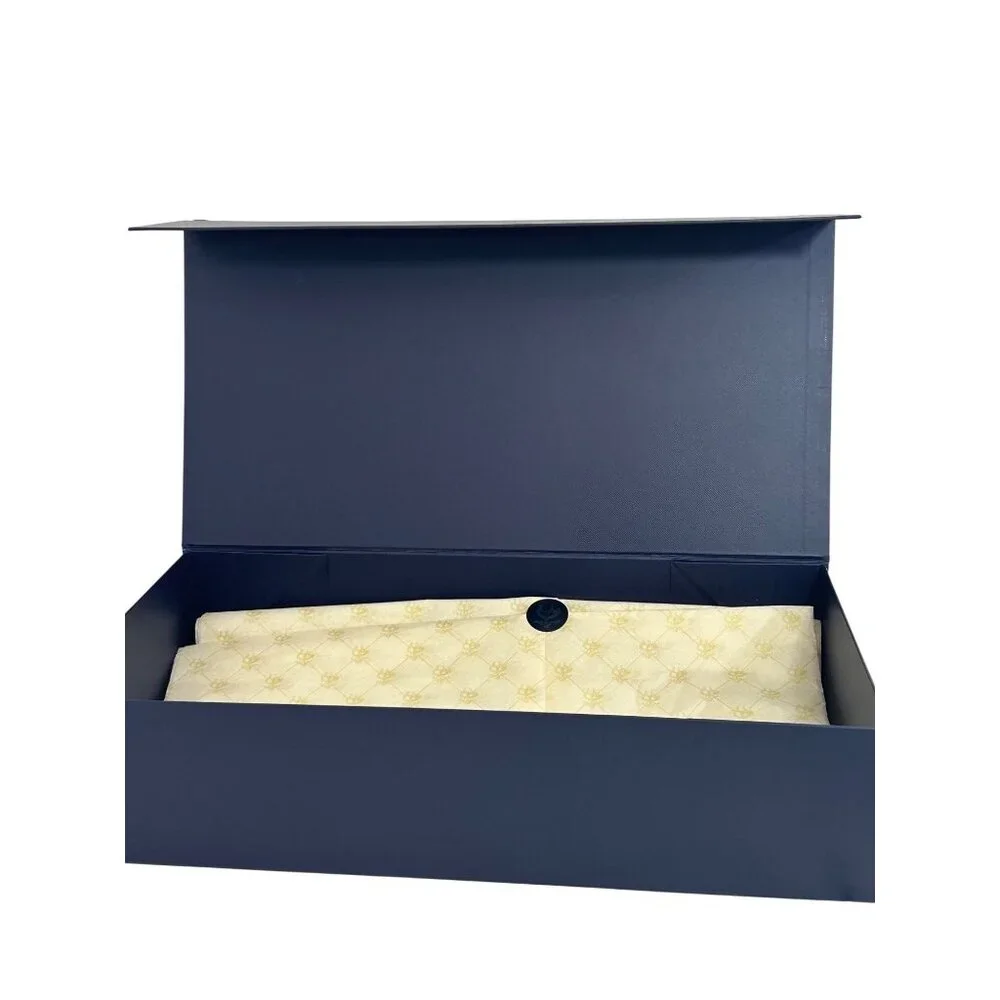 Brooks Brothers Navy Blue Large Gift Box Tissue Paper Logo Sticker Elastic Cords